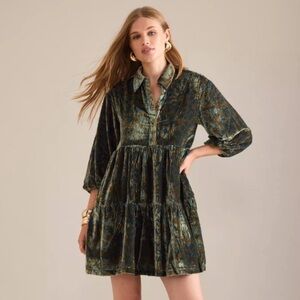 Anthropologie THE BETTINA TIERED SHIRT DRESS BY MAEVE: MINI VELVET EDITION